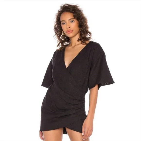 Lovers + Friends Thaylise Linen Black Surplice V Neck Mini Dress SZ S - Picture 12 of 12